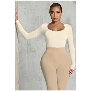 Sculpt plunge neck bodysuit, cream